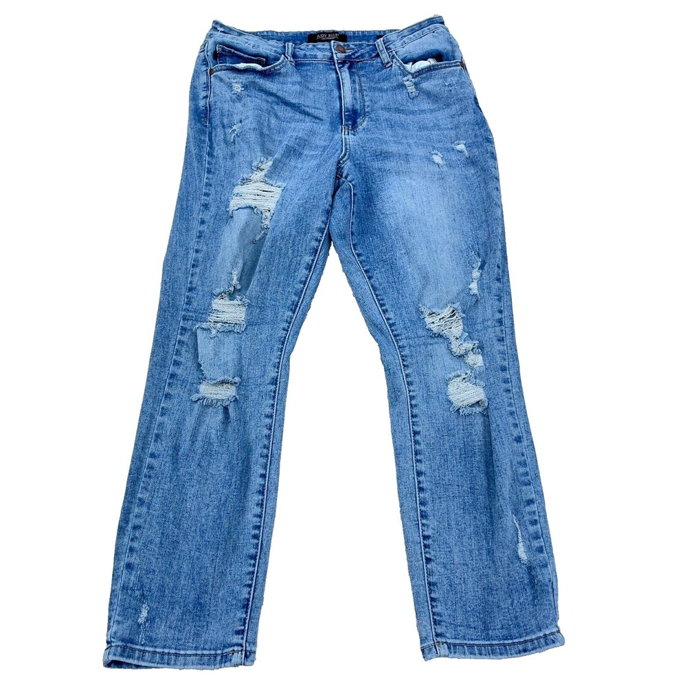 Judy Blue Jeans Women 11 30 Boyfriend Fit Med Wash Faded Pants Stretch Ripped
